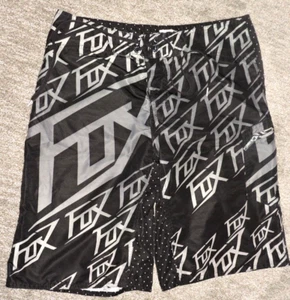 VTG Fox Racing Shorts Mens SZ 33 hook&Loop/drawstring Pocket Blk/gray Polyester - Picture 1 of 3