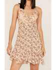 Free People Fp One Adella Slip Mini Dress Printed Lace Ruffle Summer Smocked XS