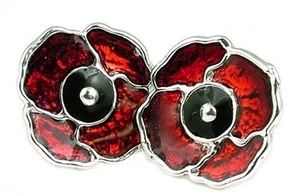 STERLING SILVER ENAMELLED POPPY STUD EARRINGS - Picture 1 of 3