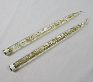 (2) Lucite Gold Flake 12" Tapered Candles Candlesticks Vintage MCM Lindberg Co. - Picture 1 of 10