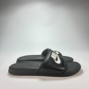 Nike Benassi Black White Logo Slip On Sport Athletic Slides Sandals Youth Size 7 - Picture 1 of 9