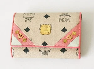 Cartera mediana MCM Visetos beige rosa plegable - Imagen 1 de 8