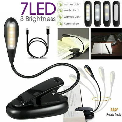 7 LED Reading Light USB Rechargeable Clip On Bed Book Reading Lamp Stand Light • 14.89$