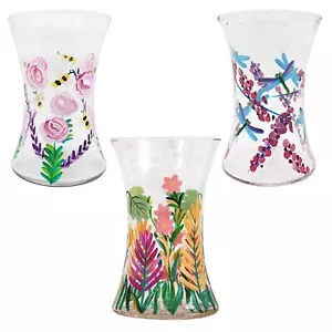 Glass Vase Lynsey Johnstone Hand Painted Pink Flower Bouquet Vases Gift Boxed - Picture 1 of 11