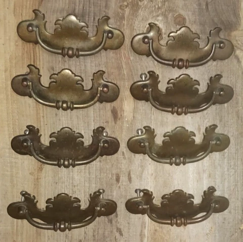 Vintage Bronze Antique Hardware Drawer Pulls with screws 4"centers Lot of 7Pulls Cover