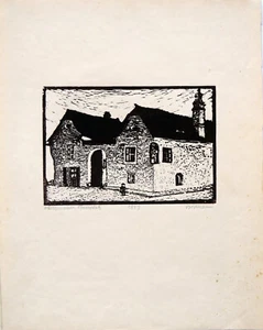 Xilografia originale Emma Bormann - Heiligenstadt Pfarrplatz, intitolata, firmata, 1817 - Foto 1 di 4