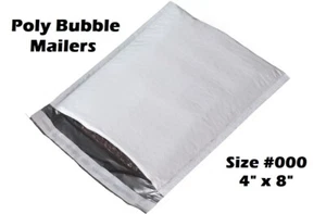 SIZE #000 4"X8" SELF SEALING POLY WHITE BUBBLE MAILERS PADDED SHIPPING ENVELOPES - Picture 1 of 3