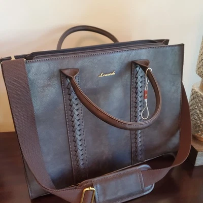 LOVEVOOK Laptop Tote Bag for Women, Vintage Leather Work 15.6 Inch, Brown  - Image 1 of 4