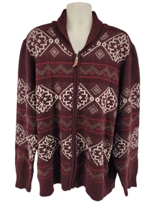 Frye & Co Pullover mit durchgehendem Reißverschluss Schalkragen Fair Isle nordisch weinrot Herren 2XLT - Bild 1 von 9