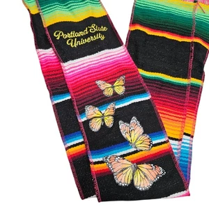 Portland State University Class 2023 Grad Stole Sash Butterflies Mexican Blanket - Picture 1 of 10