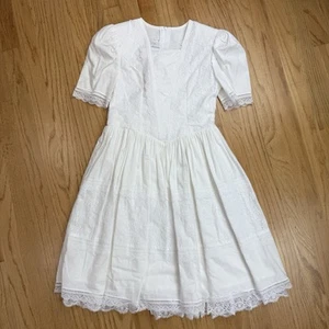 Vintage 80s Gunne Sax Jessica McClintock White Lace Short Sleeve Maxi Dress 10 - Picture 1 of 24