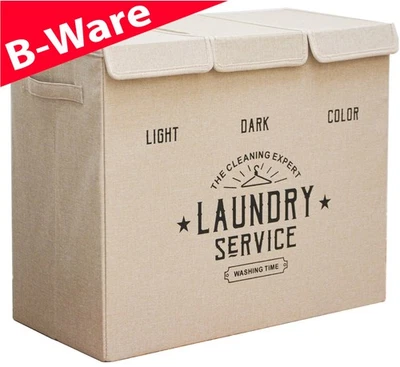 B-Ware Wäschekorb 3 Fächer - 84L Wäschesammler Beige mit Deckel - Wäsche  - Bild 1 von 4