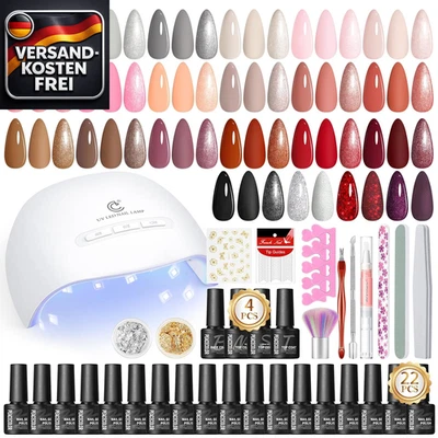 UV Nagellack Set 44 Stück mit UV LED Lampe 22 Farben Base Top Coat Matte Glitzer - Bild 1 von 4