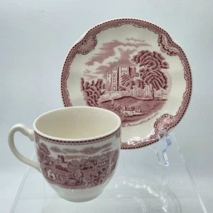 Johnson Brothers Old Britain Castles Pink Flat Cup Saucer Set Kenilworth Castle - Picture 1 of 10