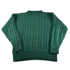 Vintage 90s Gap Fisherman Sweater Roll Neck Mens Large Green Cable Knit Heavy - Picture 1 of 6