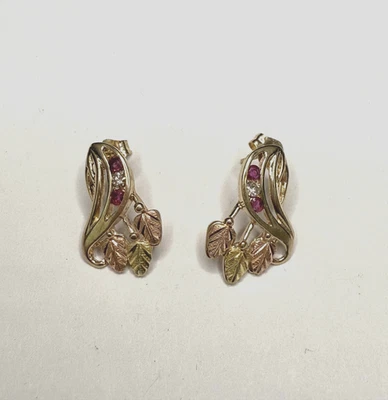 Pre-owned Vintage Ruby and Diamond Black Hills Gold Earrings - Image 1 of 4