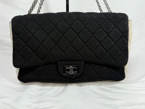 Chanel 2.55 Re-issue Grosgrain Nylon fabric Black White SPB JDW (341023) - Picture 1 of 14