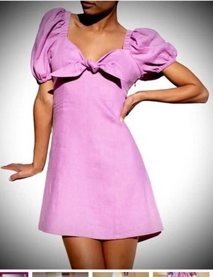 Emerson Fry Purple Linen Puff Sleeve Lavender Amy Mini Dress Small MSRP 328$ - Image 1 of 4