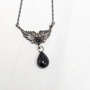 RB sterling Rare Onyx Necklace Native American Indian Butterfly Feathers 925 - Picture 1 of 9