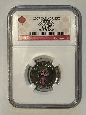 2007 CANADA 25c NGC MS67 WEDDING BOUQUET MINT COLORIZED QUARTER MS 67  /#/ - Image 1 of 2