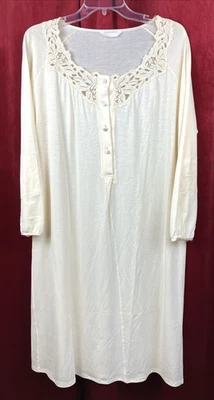 Xs Hanro Camisón Manga Larga Ligero Inserto Encaje Algodón Crema Foto 1 de 4