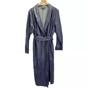 Eloquii Sz 20 Shawl Collar Vegan Leather Navy Wrap Dress Midi Chic Trench Coat - Picture 1 of 4