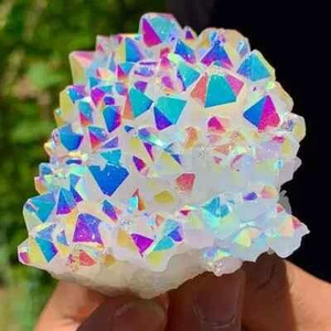 Grappolo Arcobaleno Naturale Grezzo Angelo Aura Titanio Geode Quarzo Cristallo Esemplari - Foto 1 di 3
