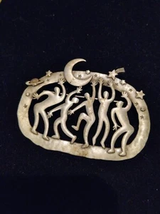 Seltene Vintage JJ Jonette Zinn Tanzen unter Mond und Sternen Pin. Himmelssterne - Bild 1 von 7