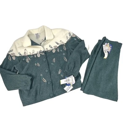 ¡Nuevo con etiquetas! Conjunto de chaqueta y pantalones de lana verde azulado estampado de pájaros botones Teddi vintage años 80 Foto 1 de 4