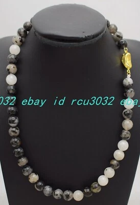 Pretty Charming 6-10mm Black Quartz Rutilated Round Beads Gemstone Necklace 18in Foto 1 de 4