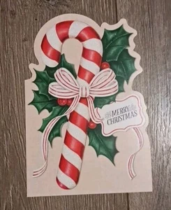 Tarjeta de Navidad con bastón de caramelo arte imagen sello retro estilo vintage - Imagen 1 de 4