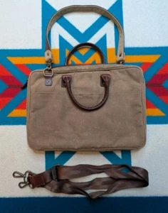 ONA The Kingston Briefcase Messenger Bag Leather Canvas Tin Cloth Field Tan - Picture 1 of 9