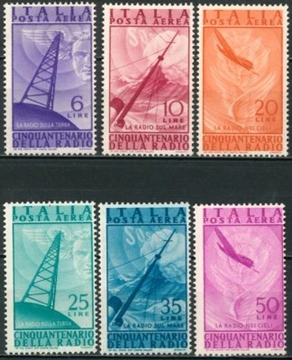 SELLOS ANTIGUOS DE ITALIA 1947 Correo Aéreo - El 50 Aniversario de la Radio - Como Nuevo Bisagras Foto 1 de 2