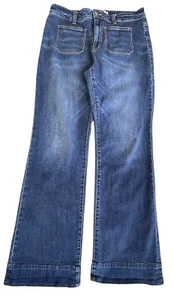 Cabi Patch Pocket Jeans Women's Size 14 High-Rise Blue Denim Wide Leg - Picture 1 of 13
