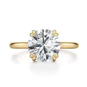14k Yellow Gold Women's Day Gift Lab Grown/CVD Diamond Certified Round Cut Ring - Picture 1 of 18