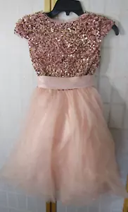 NWT Dideyttawl Peach Sequin/Net Bow Waist Lined Knee Formal Dress Youth SZ 10-12 - Picture 1 of 4