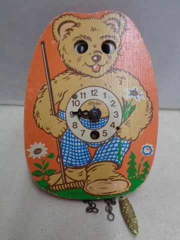 Mini BEAR clock GERMANY wooden 1964 1966 LINDEN broken AS IS eyes Cover