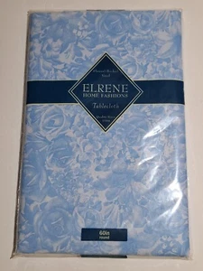 Vintage Round Tablecloth 60in ELRENE HOME FASHIONS Blue Floral 100% Vinyl NEW - Picture 1 of 7