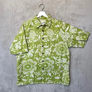 Kahala Men’s Hawaiian Aloha Shirt Green White Floral Button Front Size Large - Picture 1 of 8