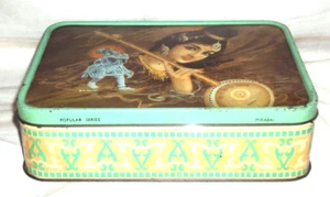 VINTAGE SWEET AND TOFFEE TIN LITHO BOX SUBJECT MIRABAI BOMBAY TIN PRINTERS 1960 - Picture 1 of 8