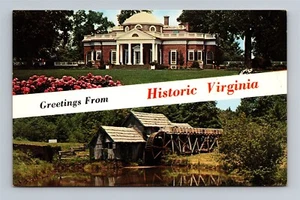 Greetings from Historic Virginia - Monticello - Mabrey Mill Postcard - Picture 1 of 2