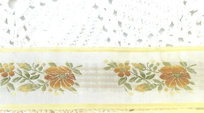 Trim French Woven Silk Orange Flower Yellow Edge Ribbon 1-1/2" wide 1-1/2 Yards  - Image 1 of 4