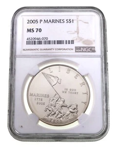 2005-P $1 Silver Marines Commemorative Coin Graded by NGC as MS-70 - Picture 1 of 4