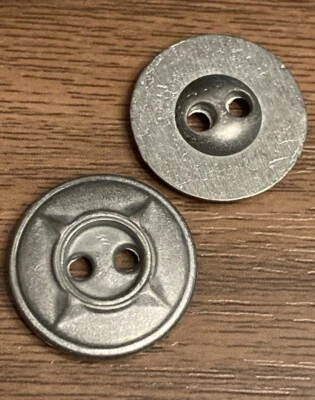 Real Metal Satin Nickel Silver Tone Buttons 15mm 24L 2 Hole Pack of 6 - Image 1 of 4