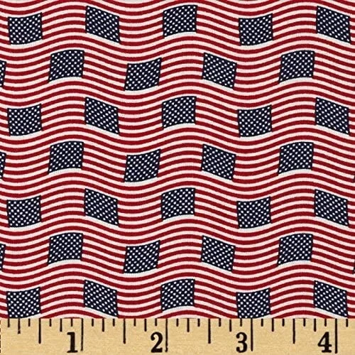 Patriotic Fabric - American Flag Wavy Stripe Red Blue - Santee Cotton YARD - Image 1 of 1