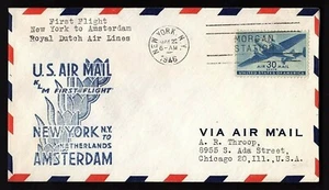 FFC NEW YORK TO AMSTERDAM, ROYAL DUTCH AIRLINES (K1348) - Picture 1 of 1