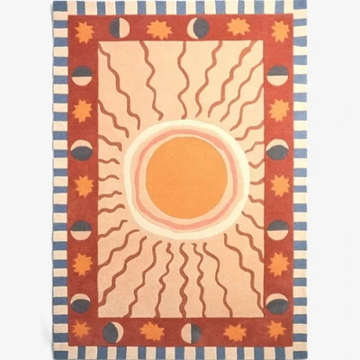 Luxury Hand-Tufted Sun Design Wool Rug, Round Area Rug for Living Room, Bedroom - Image 1 of 4