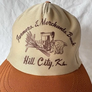 Vintage Trucker Hat. Farmers & Merchant Hill City KS. Wheat, Oil, And Cattle Hat - Picture 1 of 14