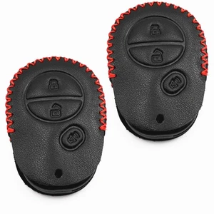 2Pcs Black Leather For Toyota Sienna Tacoma Tundra 3 Buttons Key Case Fob Cover - Picture 1 of 4