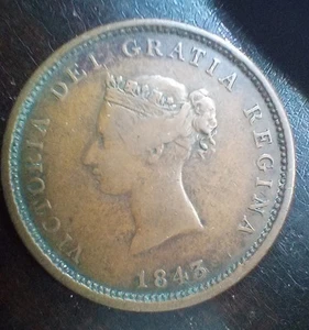 1843 New Brunswick Penny Token Queen Victoria - Picture 1 of 2